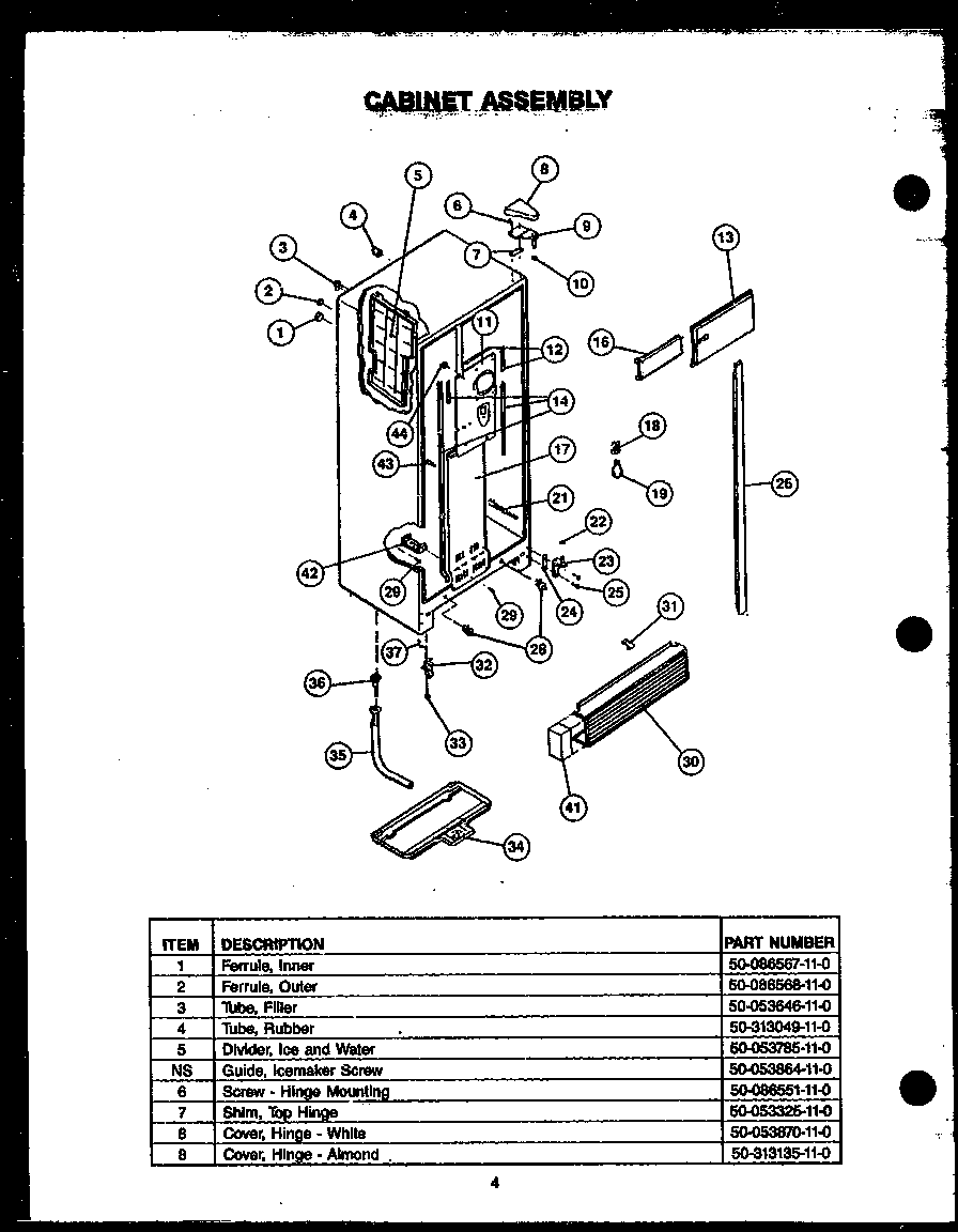 Caloric GFD240/MN04 cabinet assembly diagram