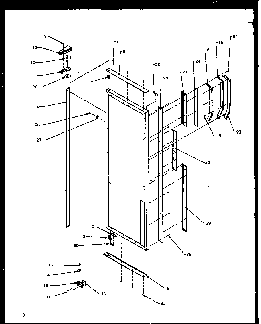 Amana SQD20NBW-P1162507WW refrigerator door hinge and trim parts diagram