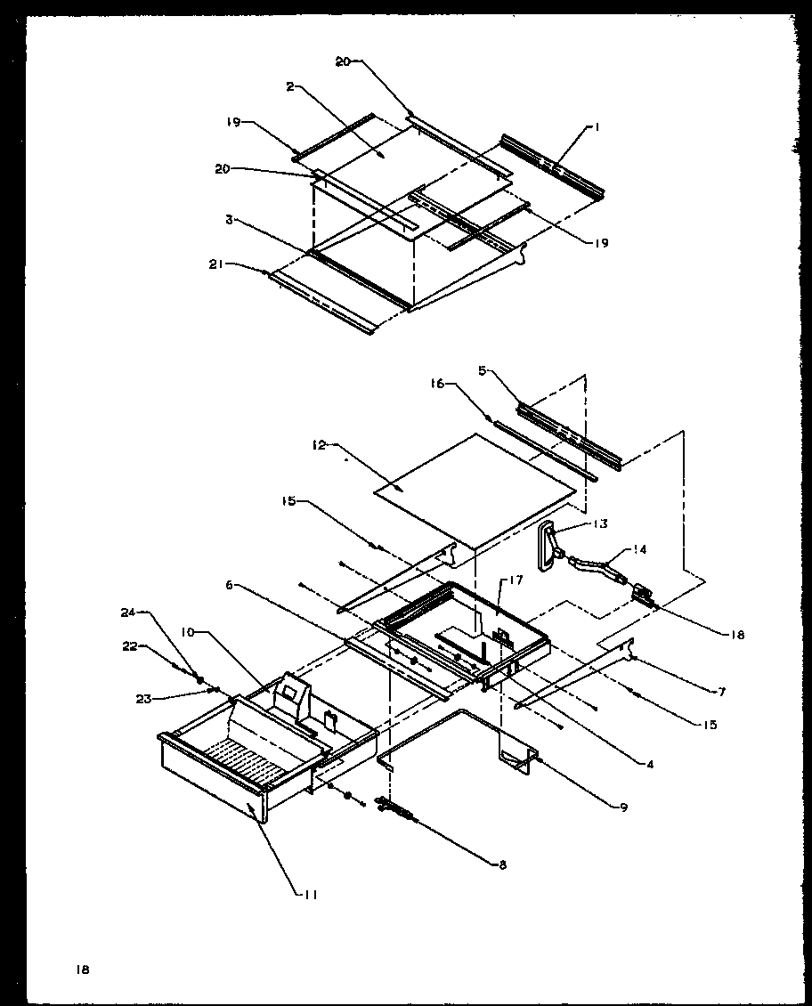 Amana SQD20NBW-P1162507WW refrigerator shelving and drawers diagram