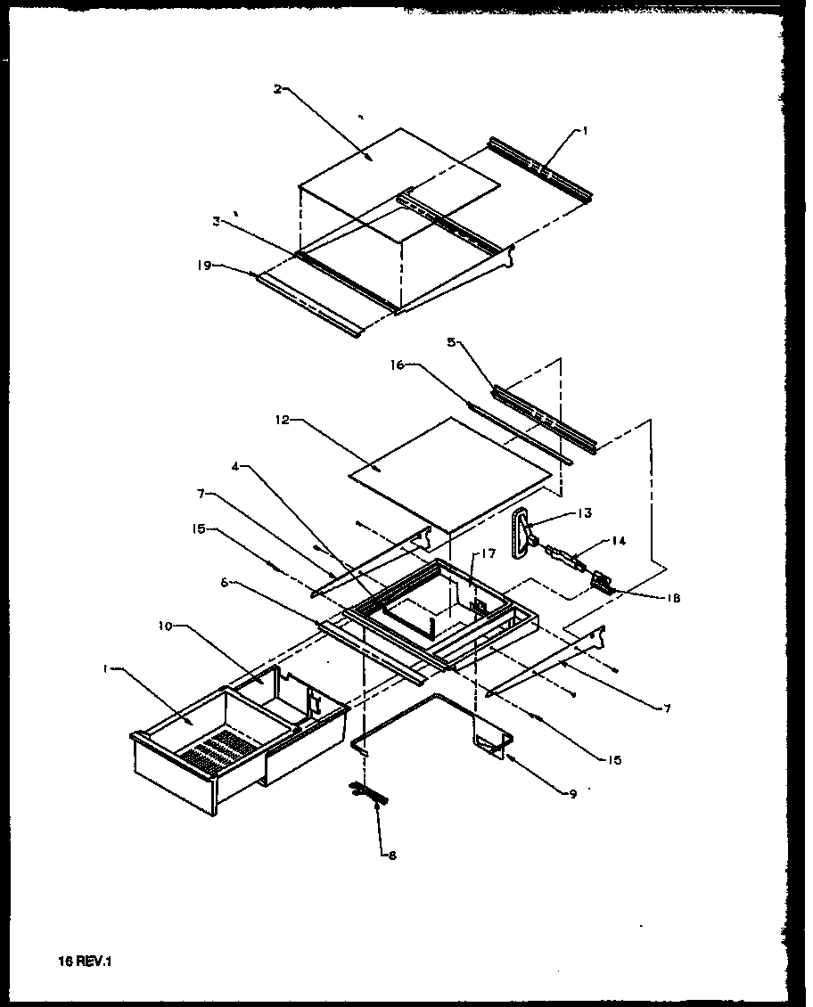 Amana 2599CIWEL-P1170601WL refrigerator shelving and drawers diagram