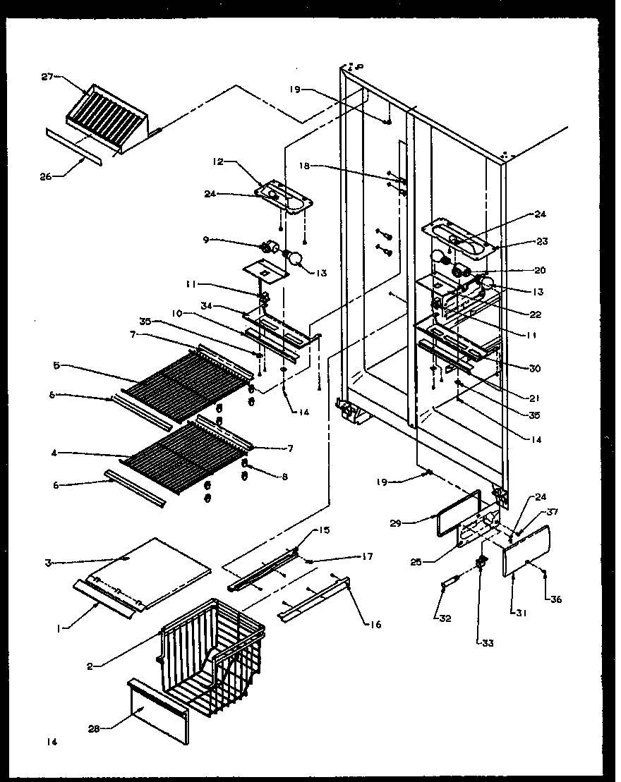Amana SBI20NE-P1162902WE freezer shelving and refrigerator light (sbi20ne/p1162902we) (sbi20nw/p1162902ww) diagram