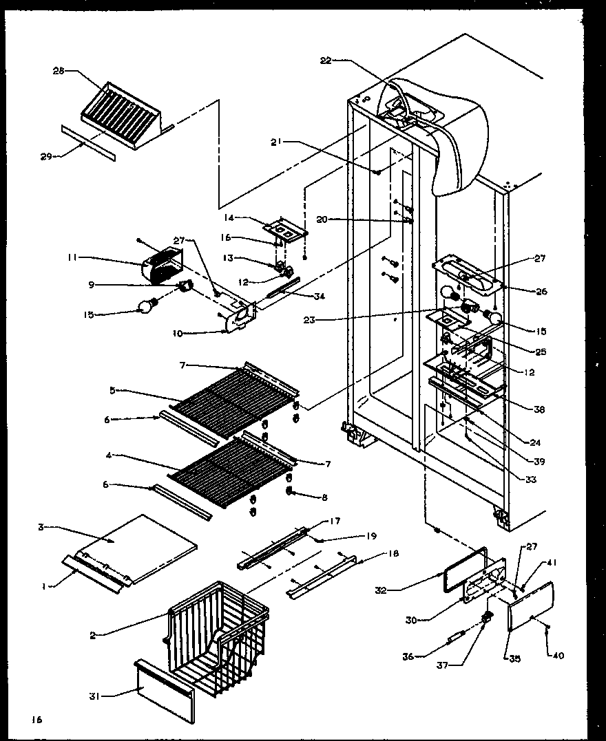 Amana SBI20NE-P1162902WE freezer shelving and refrigerator light (sbd20ne/p1162503we) (sbd20nw/p1162503ww) diagram