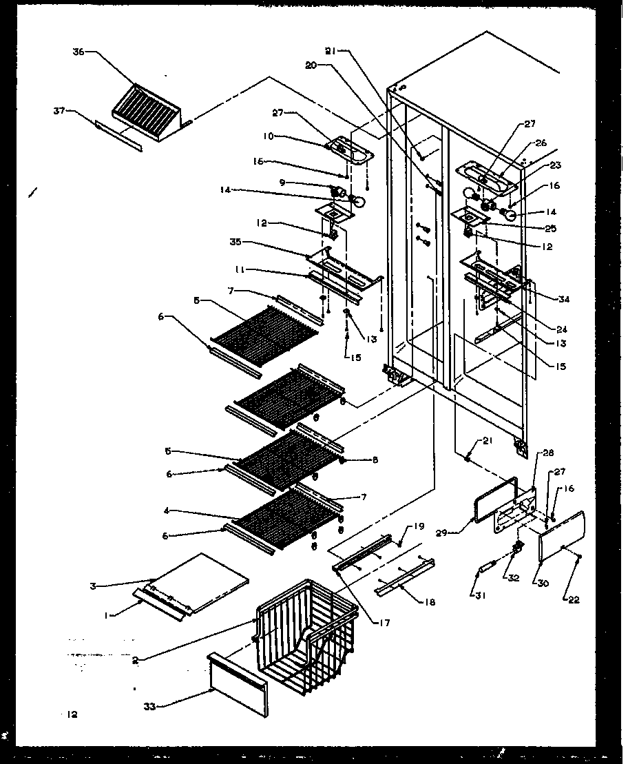 Amana SZI20NW-P1162901WW freezer shelving and refrigerator light diagram