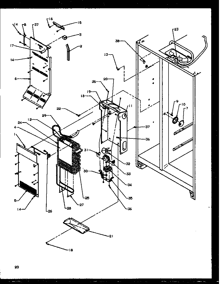 Amana SZI20NW-P1162901WW freezer evaporator and air handling diagram