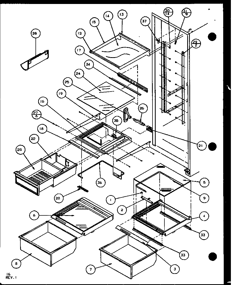 Amana SXD25J-P1104002W refrigerator shelving and drawers (sxd25j/p1104001w) (sxd25jb/p1104003w) (sxd25jp/p1104005w) diagram