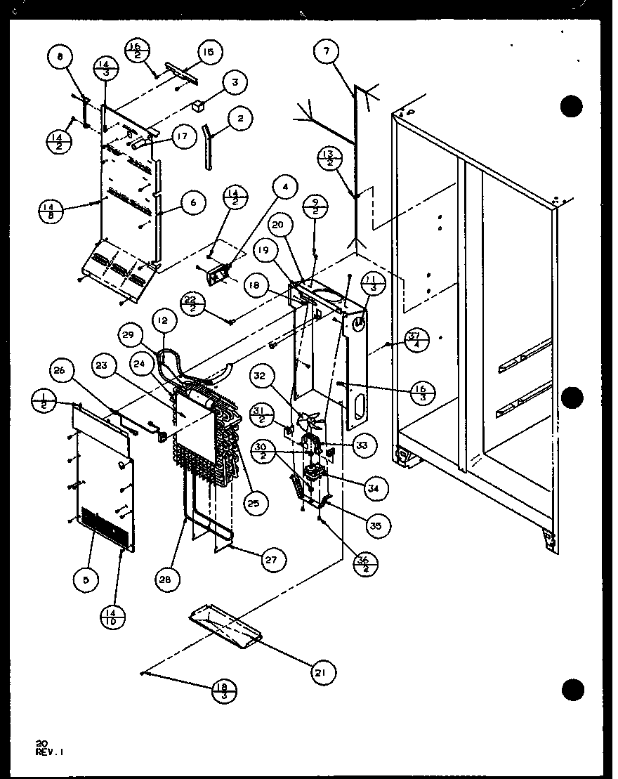 Amana SXD25J-P1104002W evaporator and air handling (sxd25j/p1104001w) (sxd25jb/p1104003w) (sxd25jp/p1104005w) diagram