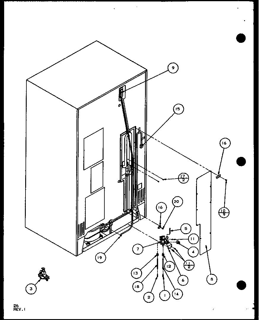 Amana SXD25J-P1104002W cabinet back (sxd25j/p1104001w) (sxd25jb/p1104003w) (sxd25jp/p1104005w) diagram