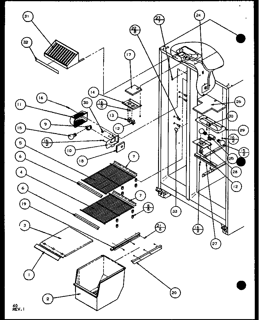 Amana SXD25J-P1104002W freezer shelving and refrigerator light (sxd25j/p1104002w) (sxd25jb/p1104004w) (sxd25jp/p1104006w) diagram