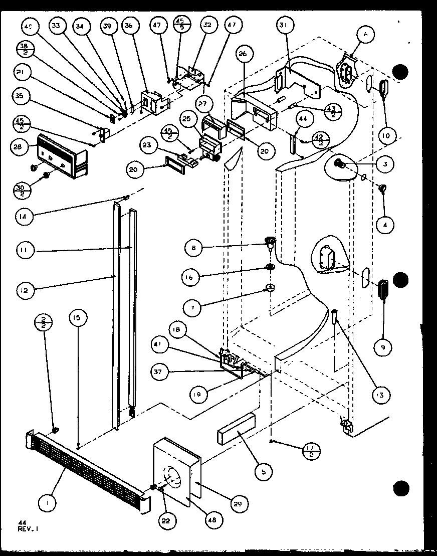 Amana SXD25J-P1104002W refrigerator/freezer controls and cabinet part (sxd25j/p1104002w) (sxd25jb/p1104004w) (sxd25jp/p1104006w) diagram