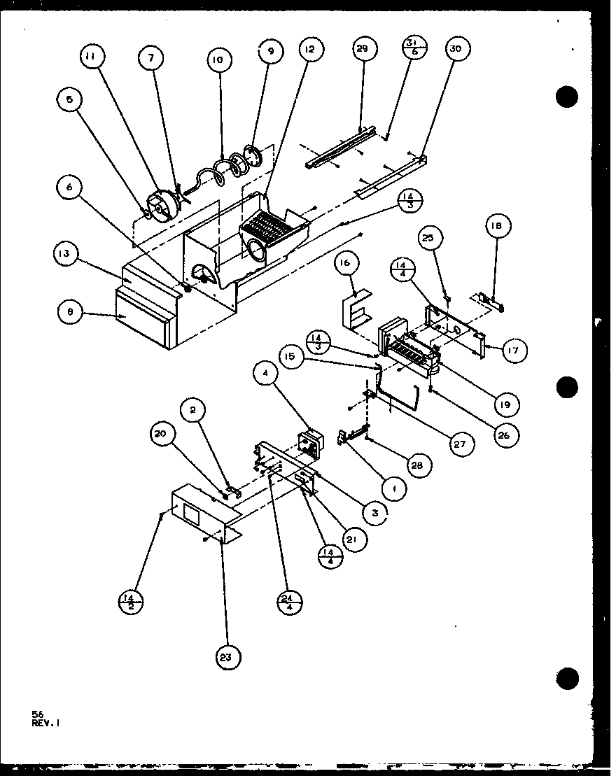 Amana SXD25J-P1104002W ice bucket and ice maker (sxd25j/p1104002w) (sxd25jb/p1104004w) (sxd25jp/p1104006w) diagram