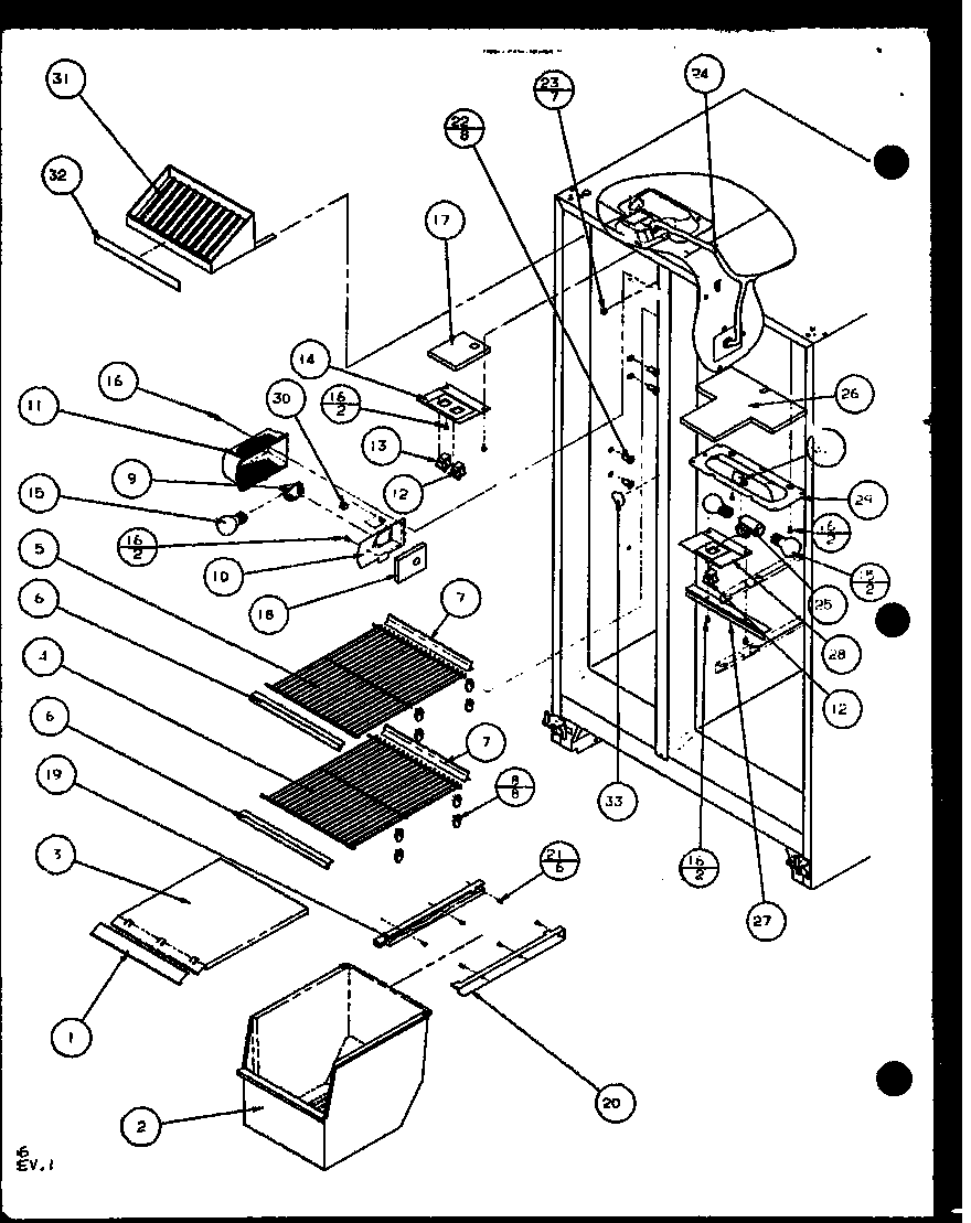 Amana SXD25J-P1104002W freezer shelving and refrigerator light (sxd22j/p1104019w) (sxd22j/p1104020w) diagram