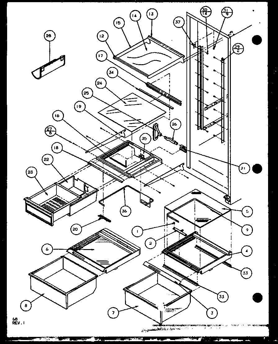 Amana SXD25J-P1104002W refrigerator shelving and drawers (sxd22j/p1104019w) (sxd22j/p1104020w) diagram
