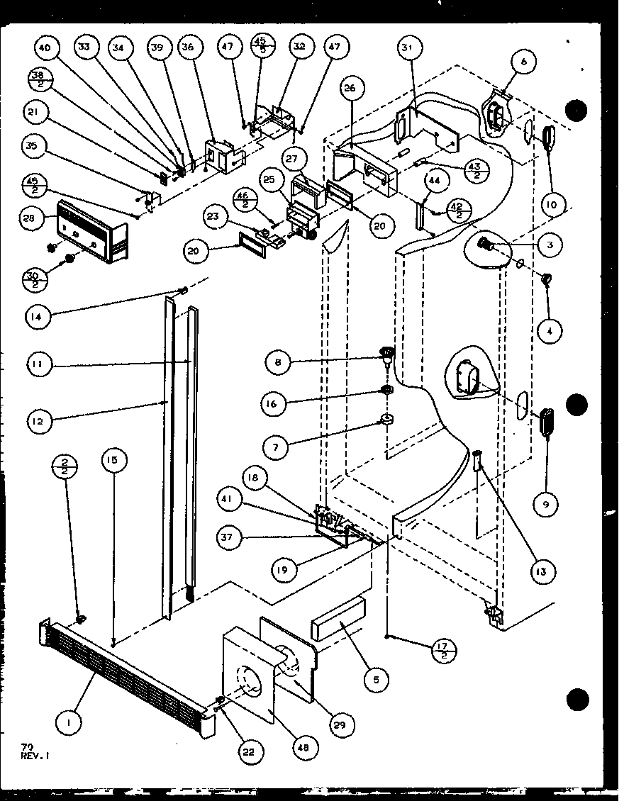Amana SXD25J-P1104002W refrigerator/freezer controls and cabinet part (sxd22j/p1104019w) (sxd22j/p1104020w) diagram