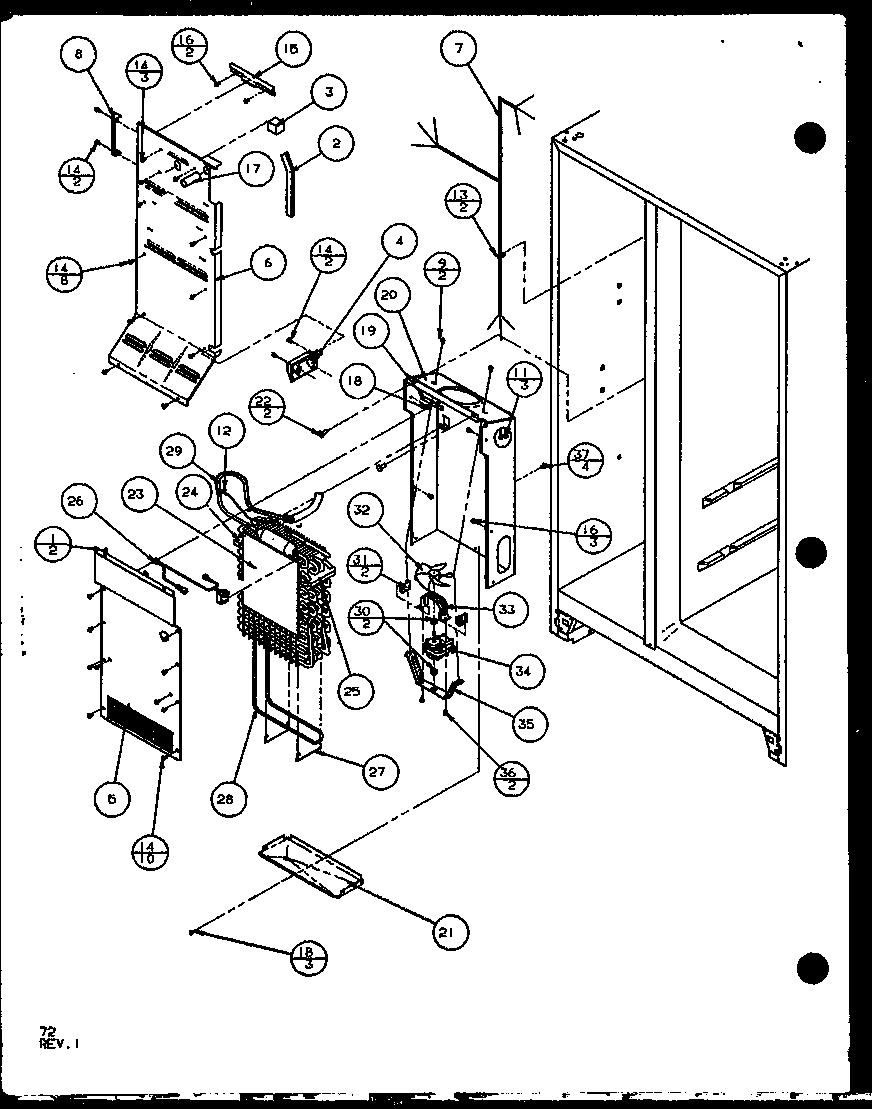 Amana SXD25J-P1104002W evaporator and air handling (sxd22j/p1104019w) (sxd22j/p1104020w) diagram