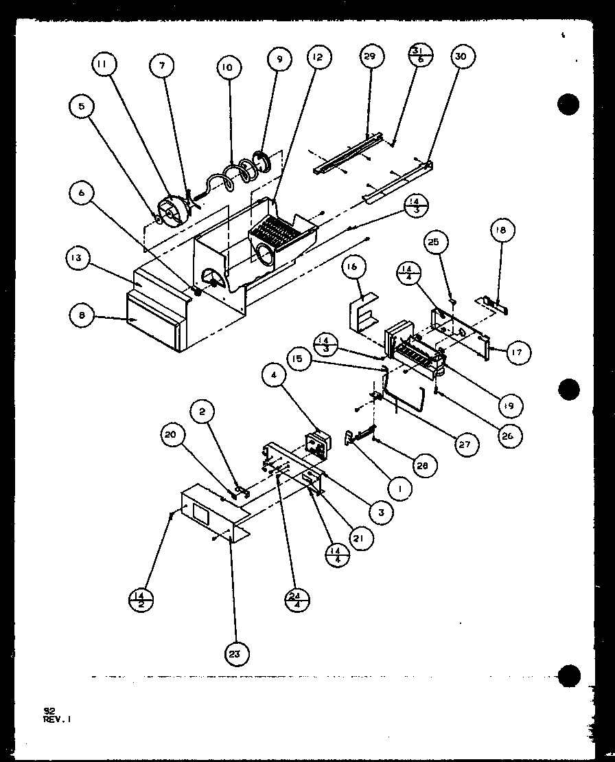 Amana SXD25J-P1104002W ice bucket and ice maker (sxd22j/p1104019w) (sxd22j/p1104020w) diagram