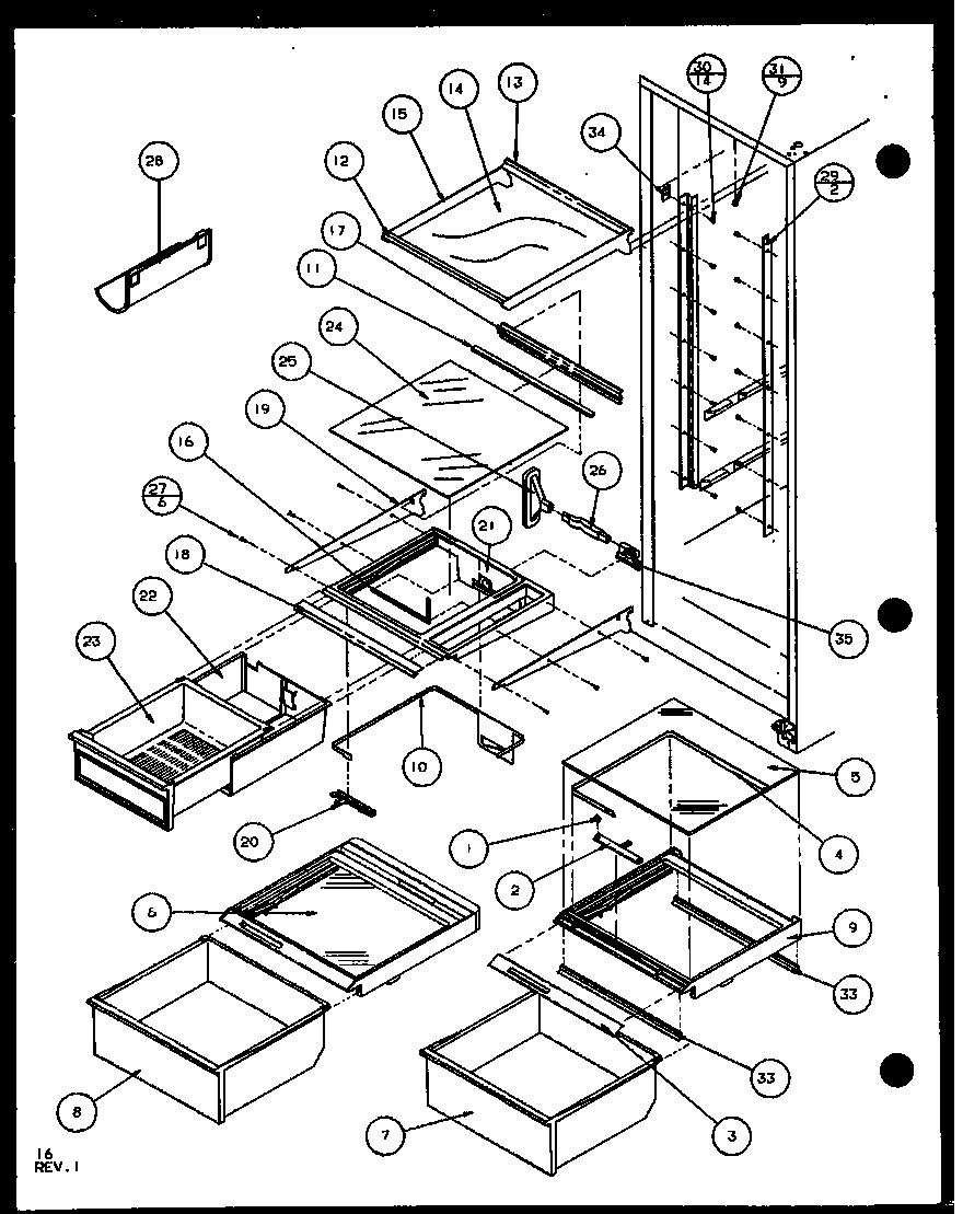 Amana SLD25JB-P1104010W refrigerator shelving and drawers (sld25j/p1104007w) (sld25jb/p1104009w) (sld25jp/p1104011w) (sld22jb/p1104023w) diagram
