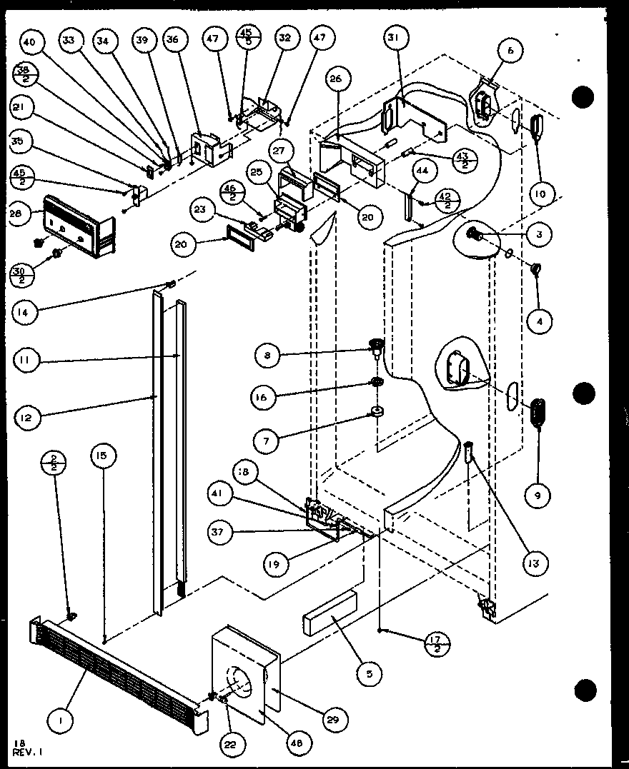 Amana SLD25JB-P1104010W refrigerator/freezer controls and cabinet part (sld25j/p1104007w) (sld25jb/p1104009w) (sld25jp/p1104011w) (sld22jb/p1104023w) diagram