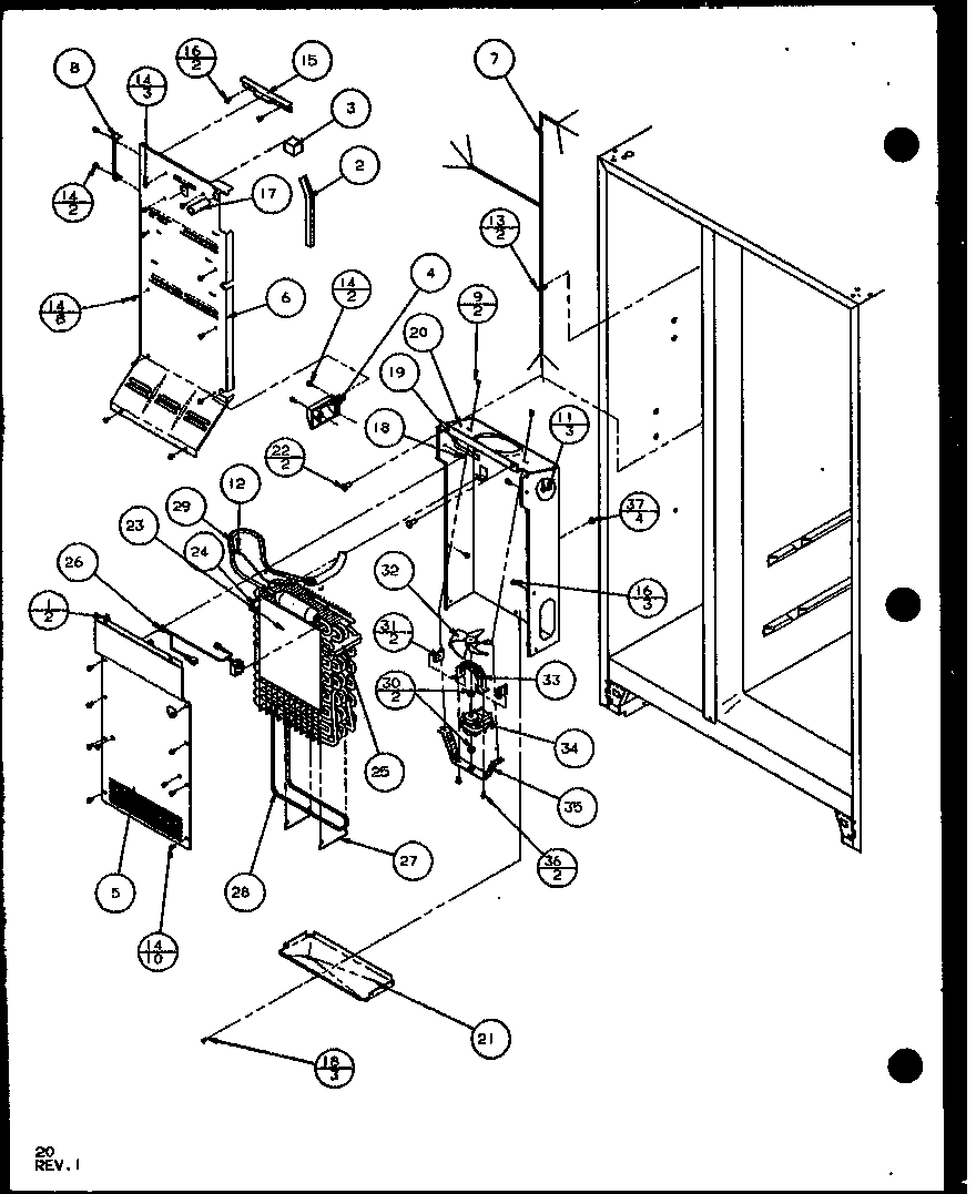 Amana SLD25JB-P1104010W evaporator and air handling (sld25j/p1104007w) (sld25jb/p1104009w) (sld25jp/p1104011w) (sld22jb/p1104023w) diagram