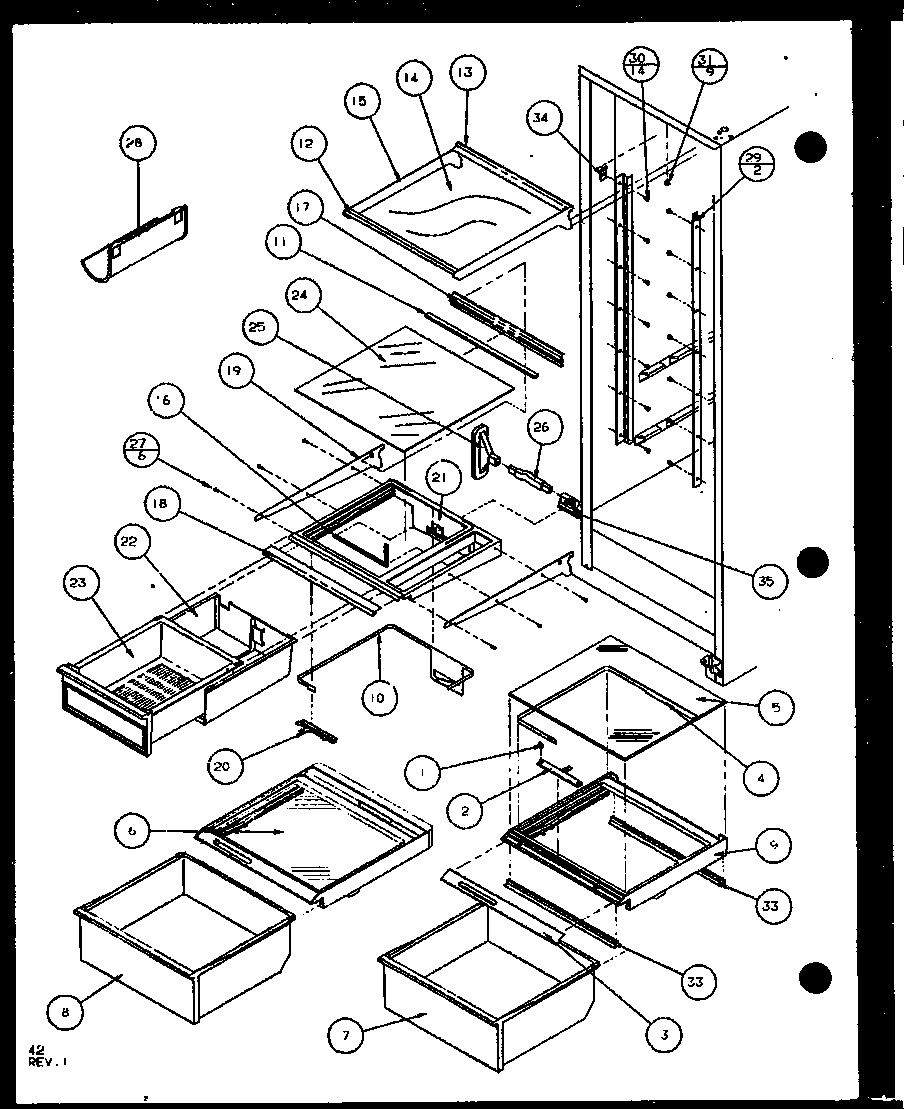 Amana SLD25JB-P1104010W refrigerator shelving and drawers (sld25j/p1104008w) (sld25jb/p1104010w) (sld25jp/p1104012w) (sld22jb/p1104024w) diagram