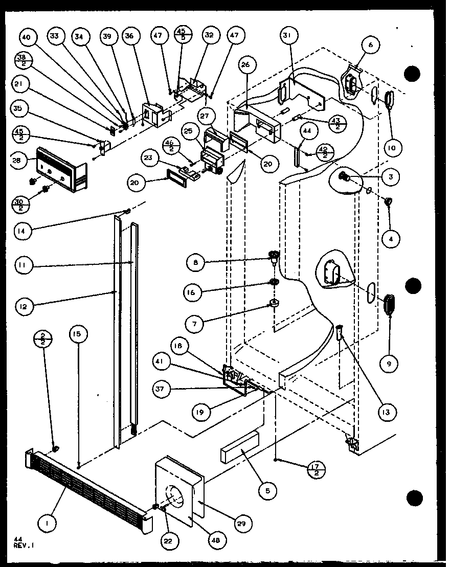 Amana SLD25JB-P1104010W refrigerator/freezer controls and cabinet part (sld25j/p1104008w) (sld25jb/p1104010w) (sld25jp/p1104012w) (sld22jb/p1104024w) diagram