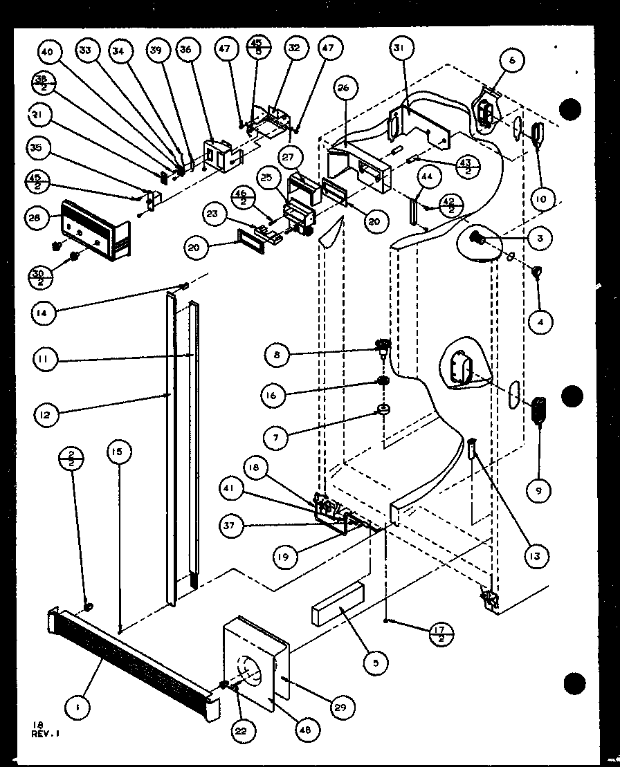 Amana SCD25JB-P1104015W refrigerator/freezer controls and cabinet part (scd25j/p1104013w) (scd25jb/p1104015w) (scd25jp/p1104017w) diagram