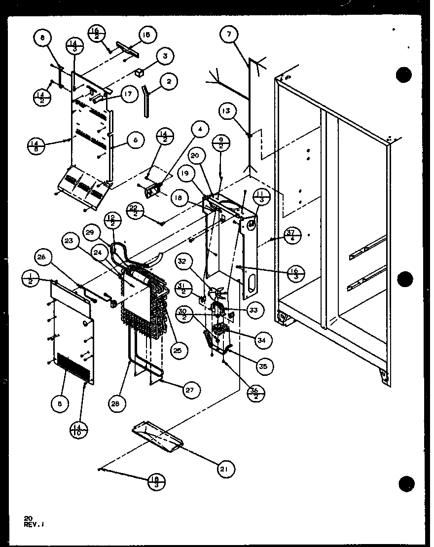 Amana SCD25JB-P1104015W evaporator and air handling (scd25j/p1104013w) (scd25jb/p1104015w) (scd25jp/p1104017w) diagram