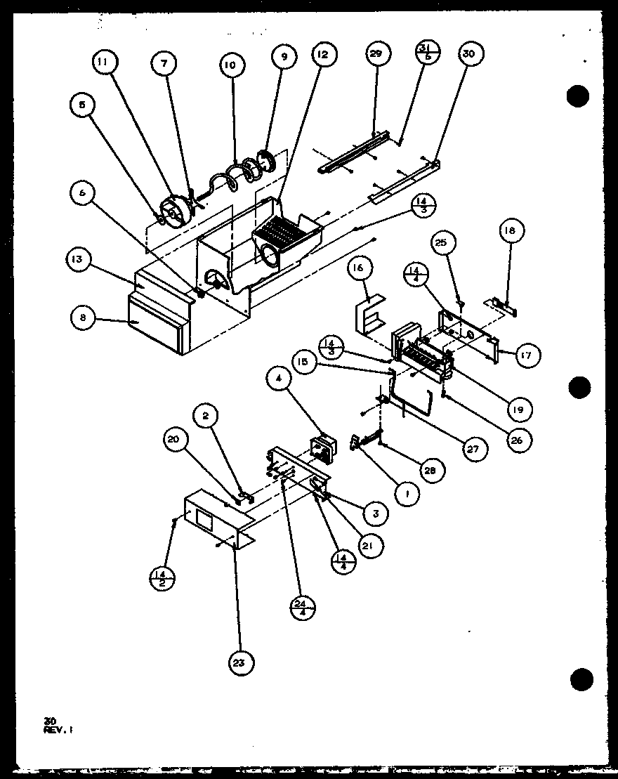 Amana SCD25JB-P1104015W ice bucket and ice bucket (scd25j/p1104013w) (scd25jb/p1104015w) (scd25jp/p1104017w) diagram