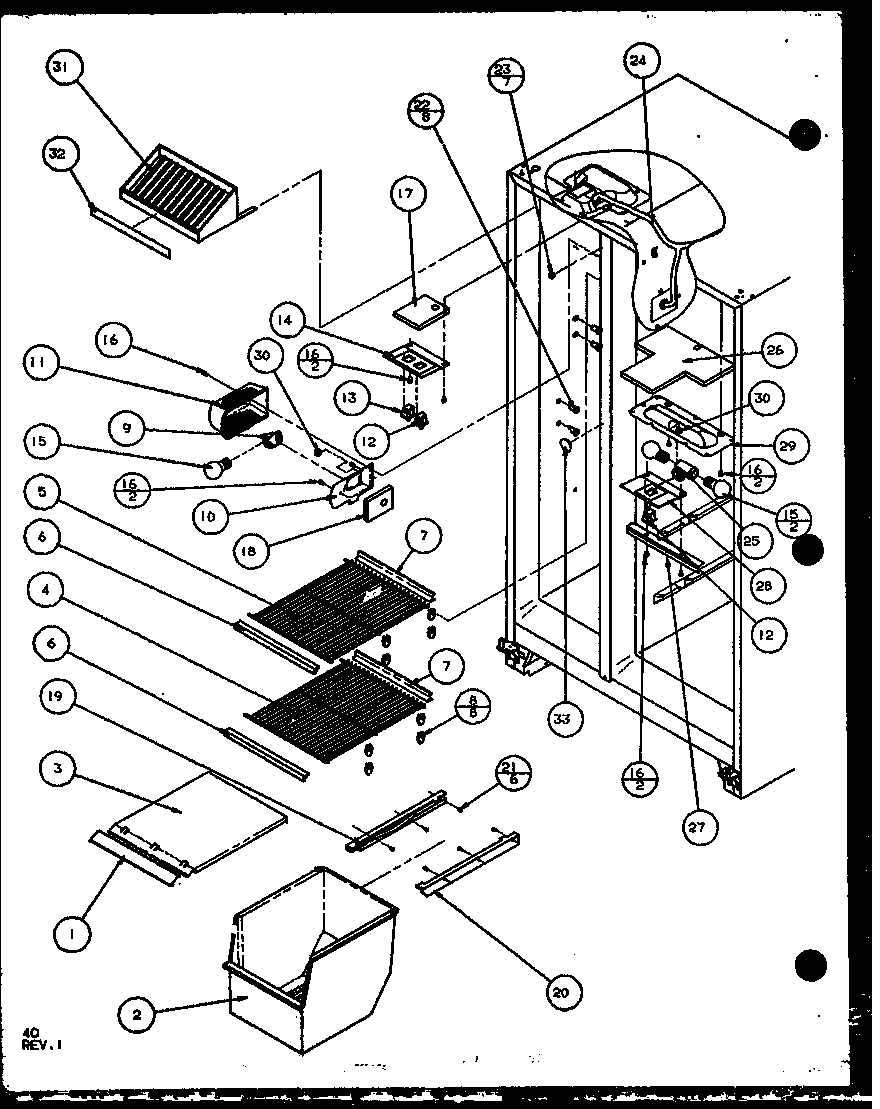 Amana SCD25JB-P1104015W freezer shelving and refrigerator light (scd25j/p1104014w) (scd25jb/p1104016w) (scd25jp/p1104018w) diagram