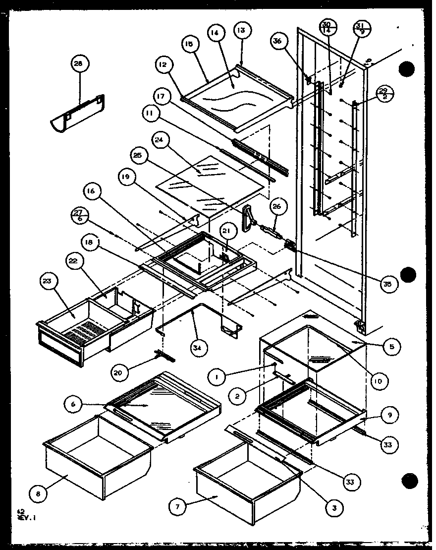 Amana SCD25JB-P1104015W refrigerator shelving and drawers (scd25j/p1104014w) (scd25jb/p1104016w) (scd25jp/p1104018w) diagram