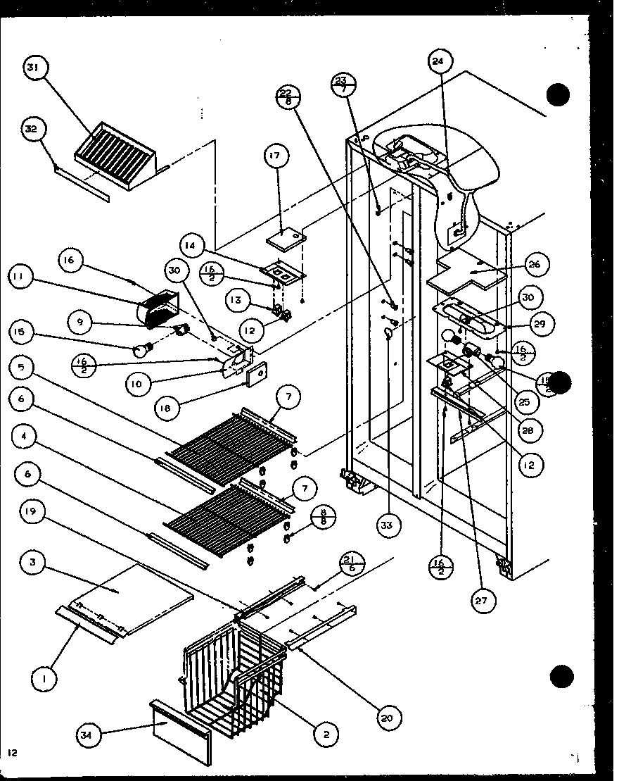 Amana SZDE20K-P1102501W freezer shelving and refrigerator light diagram