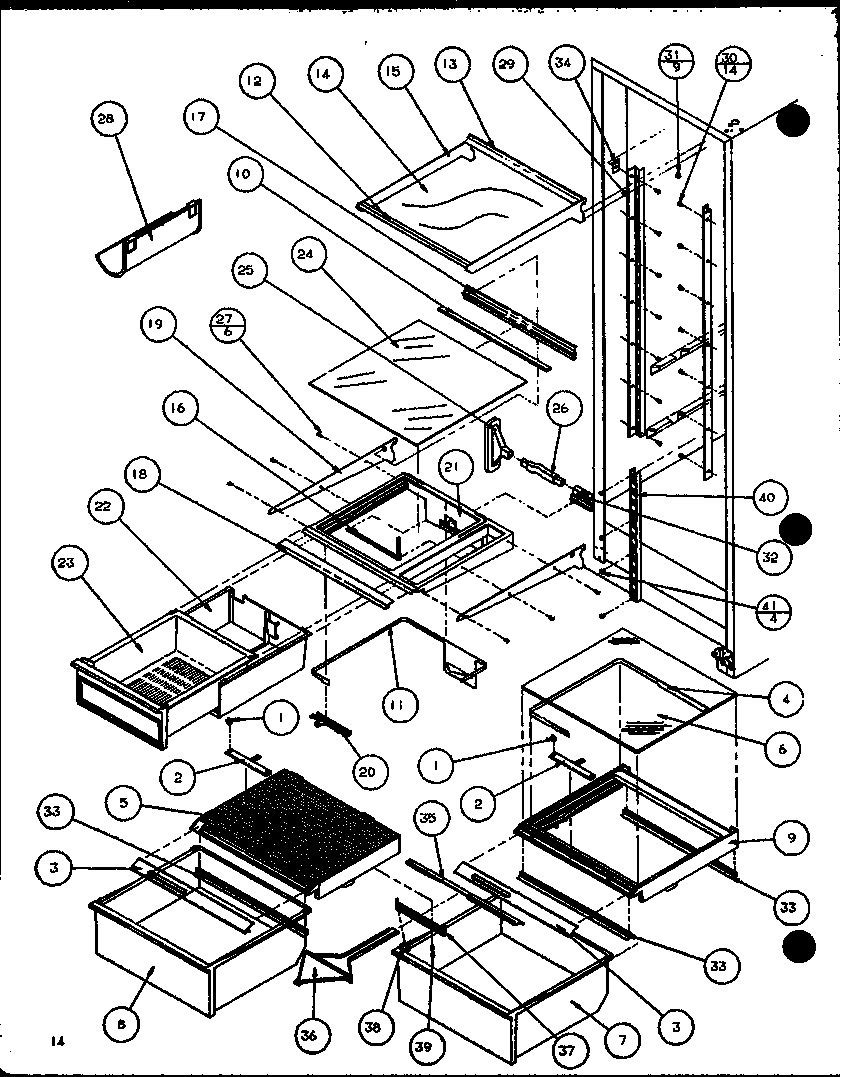 Amana SZDE20K-P1102501W refrigerator shelving and drawers diagram