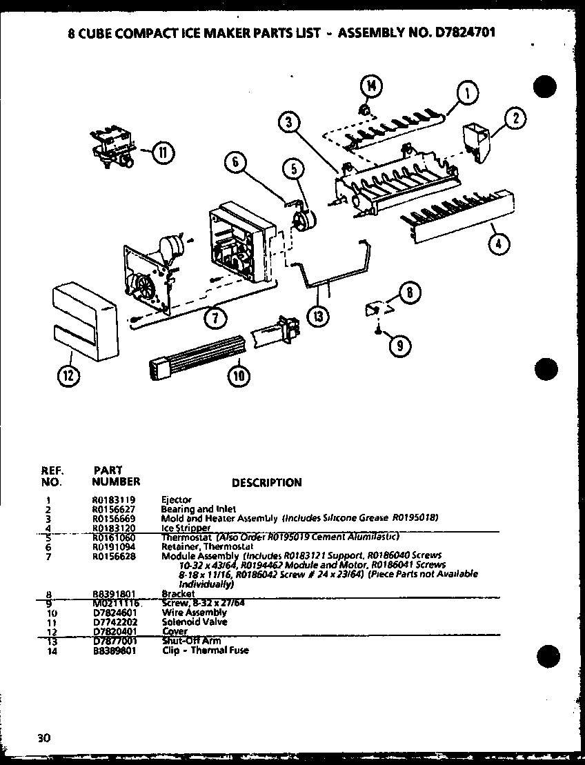Amana SZDE20K-P1102501W 8 cube compact icemaker d7824701 diagram