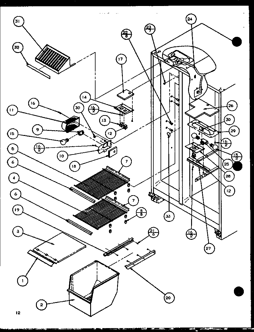 Amana SZDE25KB-P1102511W freezer shelving and refrigerator light diagram