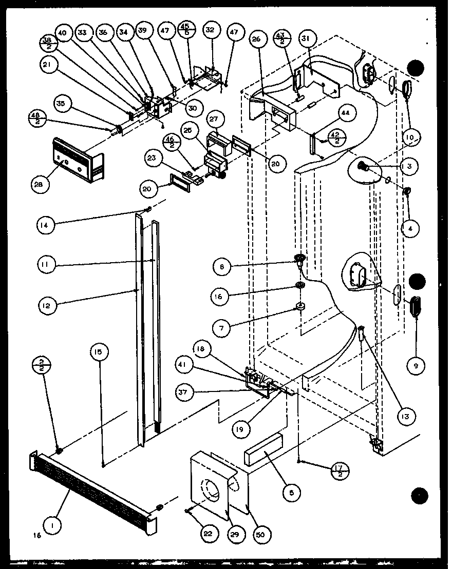 Amana SZDE25KB-P1102511W refrigerator/freezer controls and cabinet part diagram