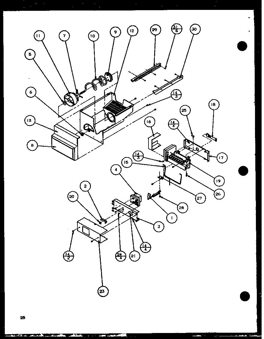 Amana SZDE25KB-P1102511W ice bucket and ice maker diagram
