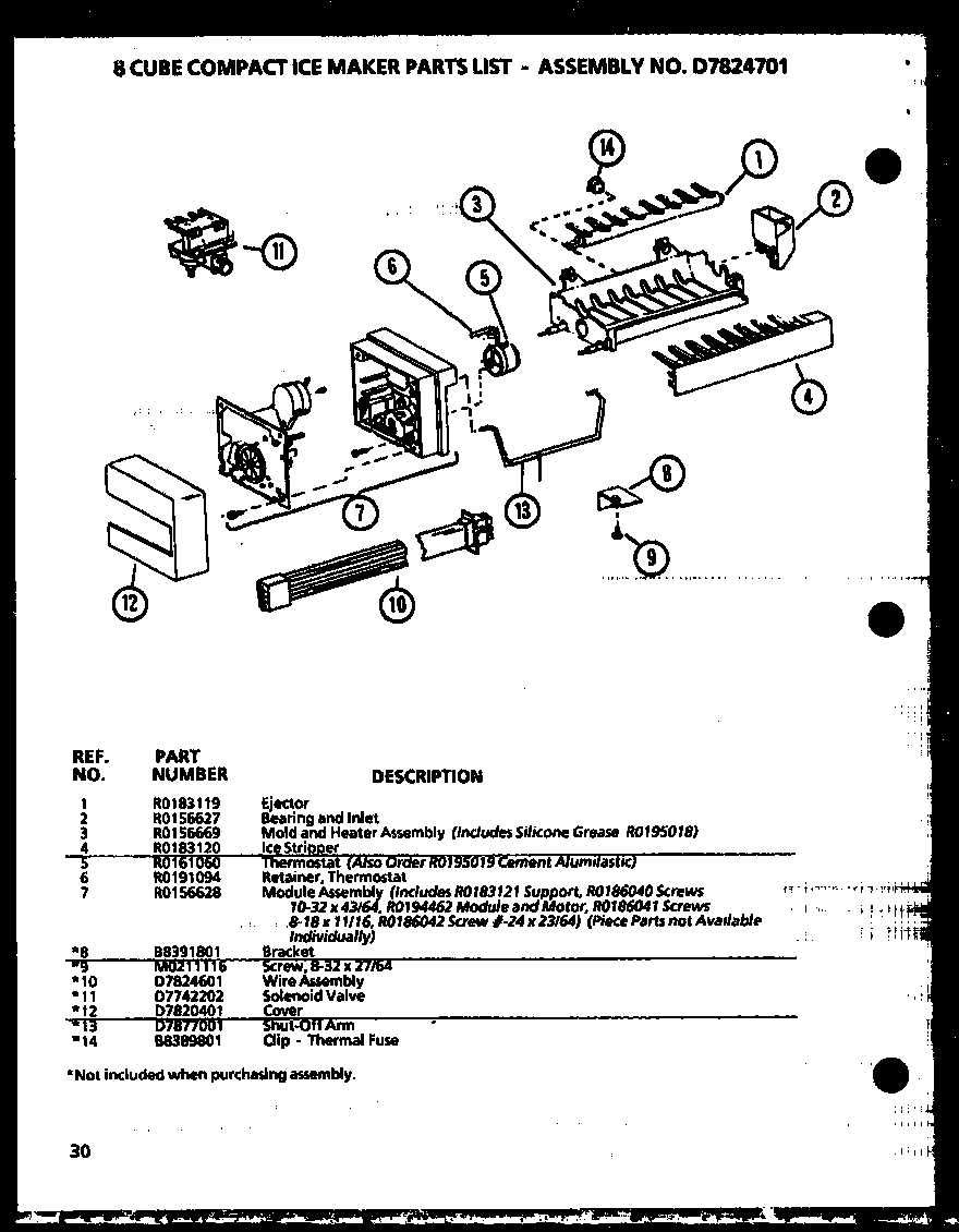 Amana SZDE25KB-P1102511W 8 cube compact icemaker d7824701 diagram