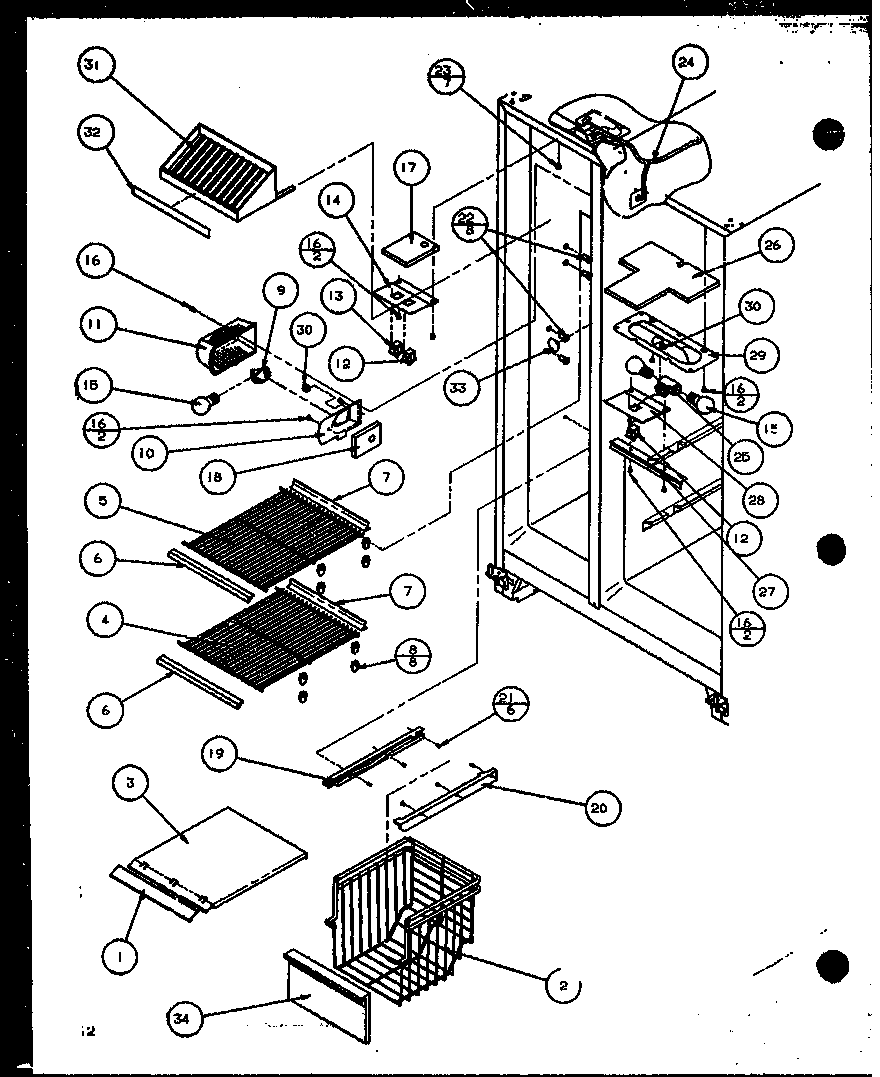 Amana SZD20K-P1102504W freezer shelving and refrigerator light diagram