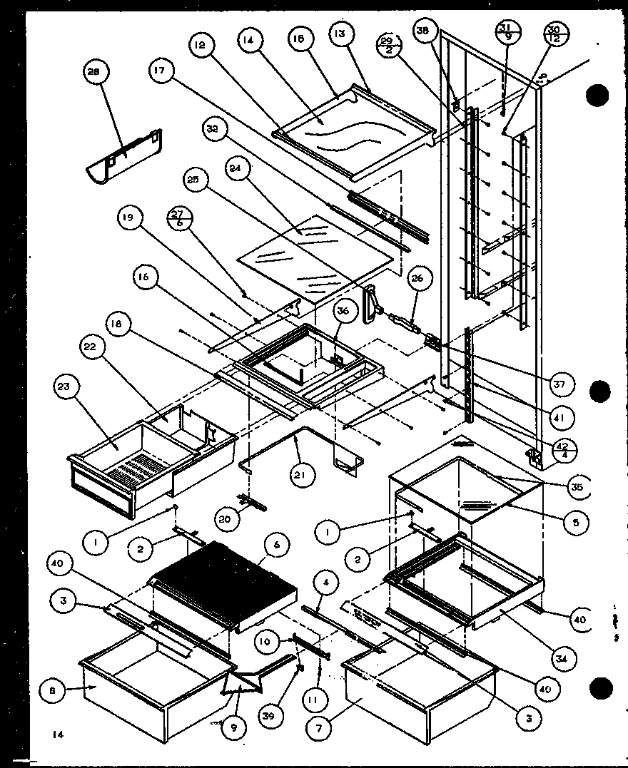 Amana SZD20K-P1102504W refrigerator shelving and drawers diagram