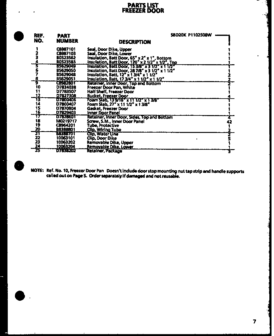 Amana SBD20K-P1102508W freezer door diagram