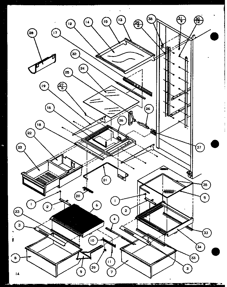 Amana SBD20K-P1102508W refrigerator shelving and drawers diagram