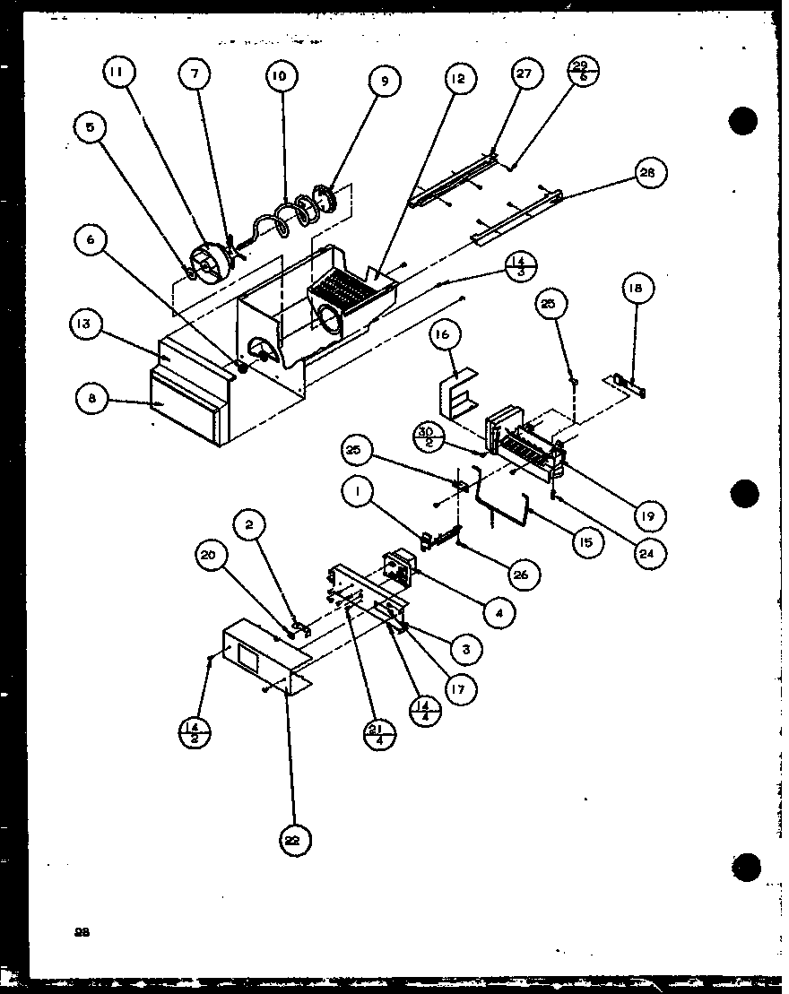 Amana SBD20K-P1102508W ice bucket and ice maker diagram