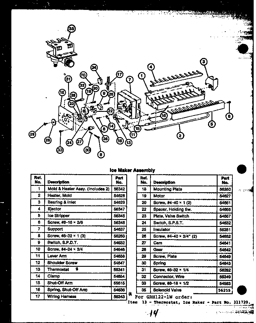 Caloric GRH122 ice maker assembly diagram