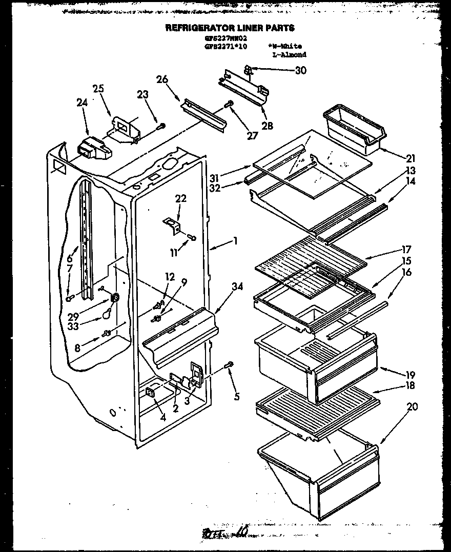 Caloric GFS2271W10/MN10 refrigerator liner parts (gfs227/mn02) (gfs2271l10/mn10) (gfs2271w10/mn10) diagram