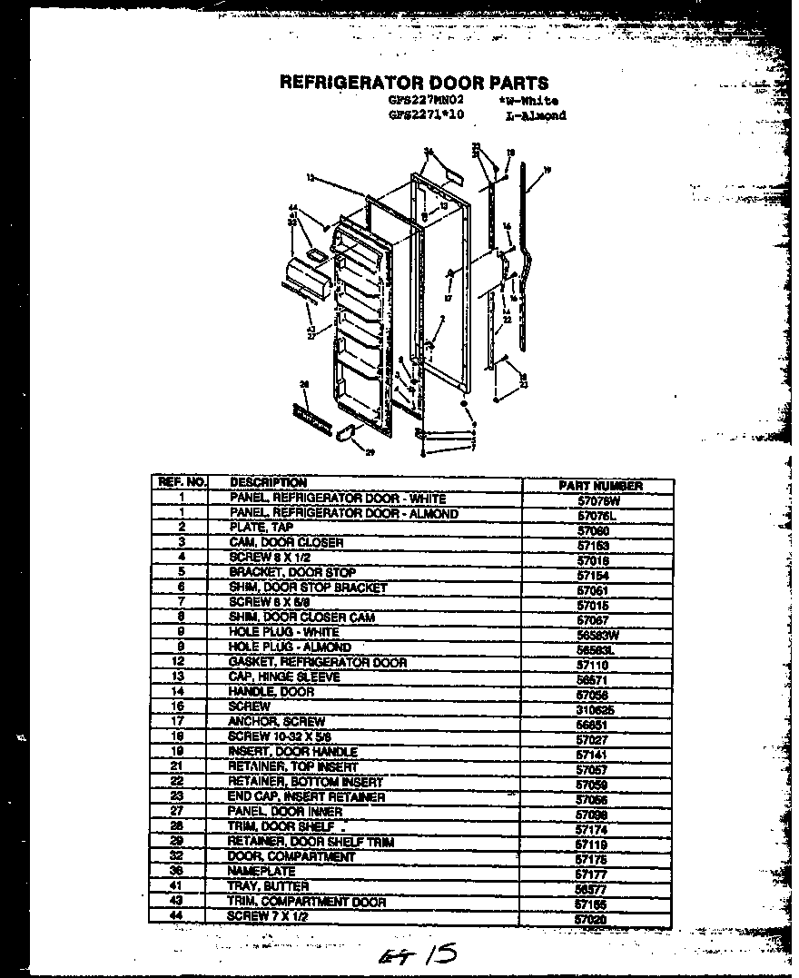 Caloric GFS2271W10/MN10 refrigerator door parts (gfs227/mn02) (gfs2271l10/mn10) (gfs2271w10/mn10) diagram