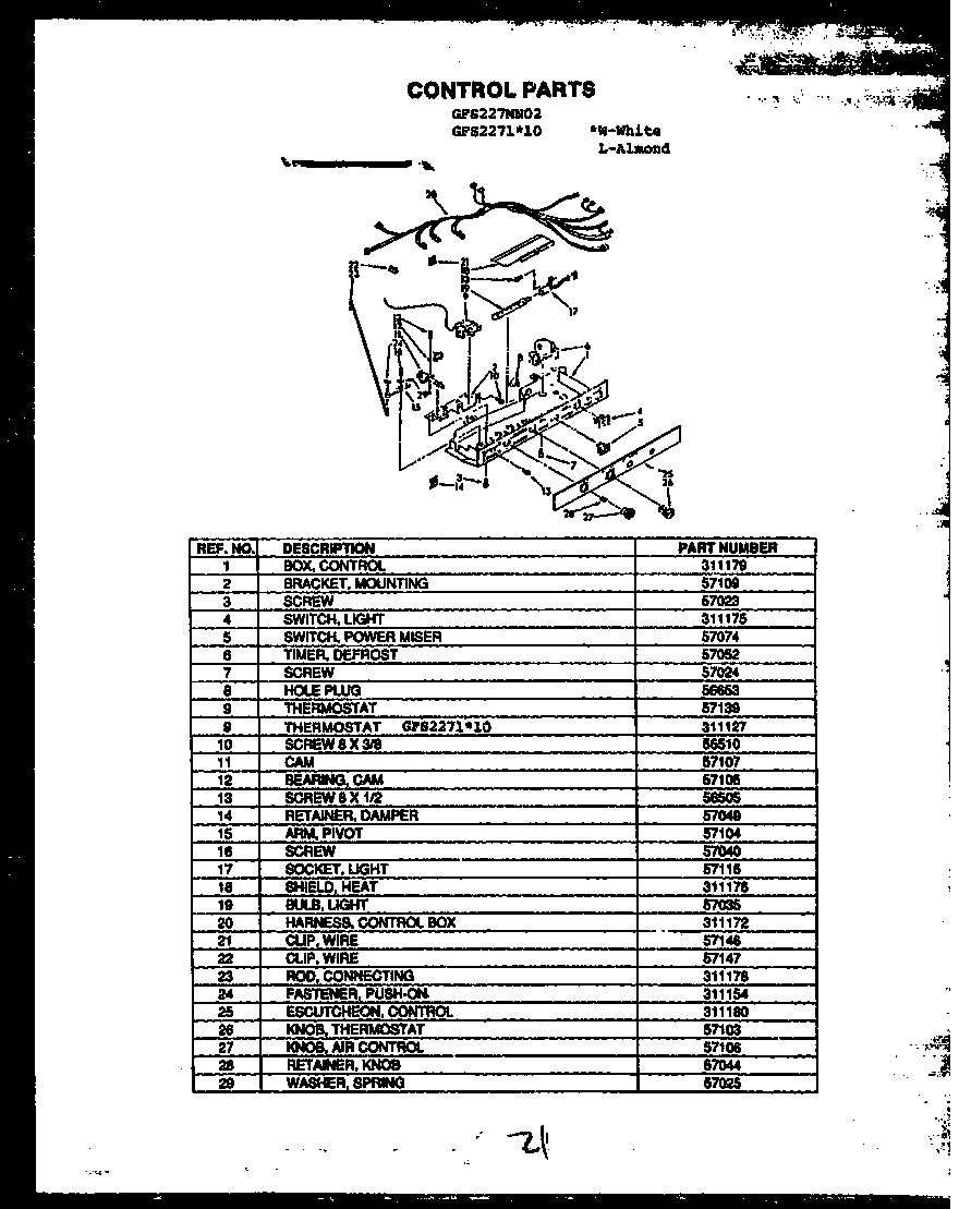 Caloric GFS2271W10/MN10 control parts (gfs227/mn02) (gfs2271l10/mn10) (gfs2271w10/mn10) diagram