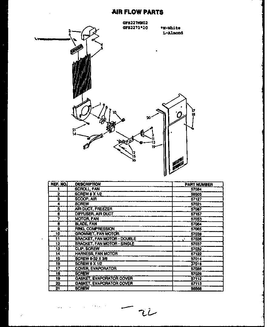 Caloric GFS2271W10/MN10 air flow parts (gfs227/mn02) (gfs2271l10/mn10) (gfs2271w10/mn10) diagram