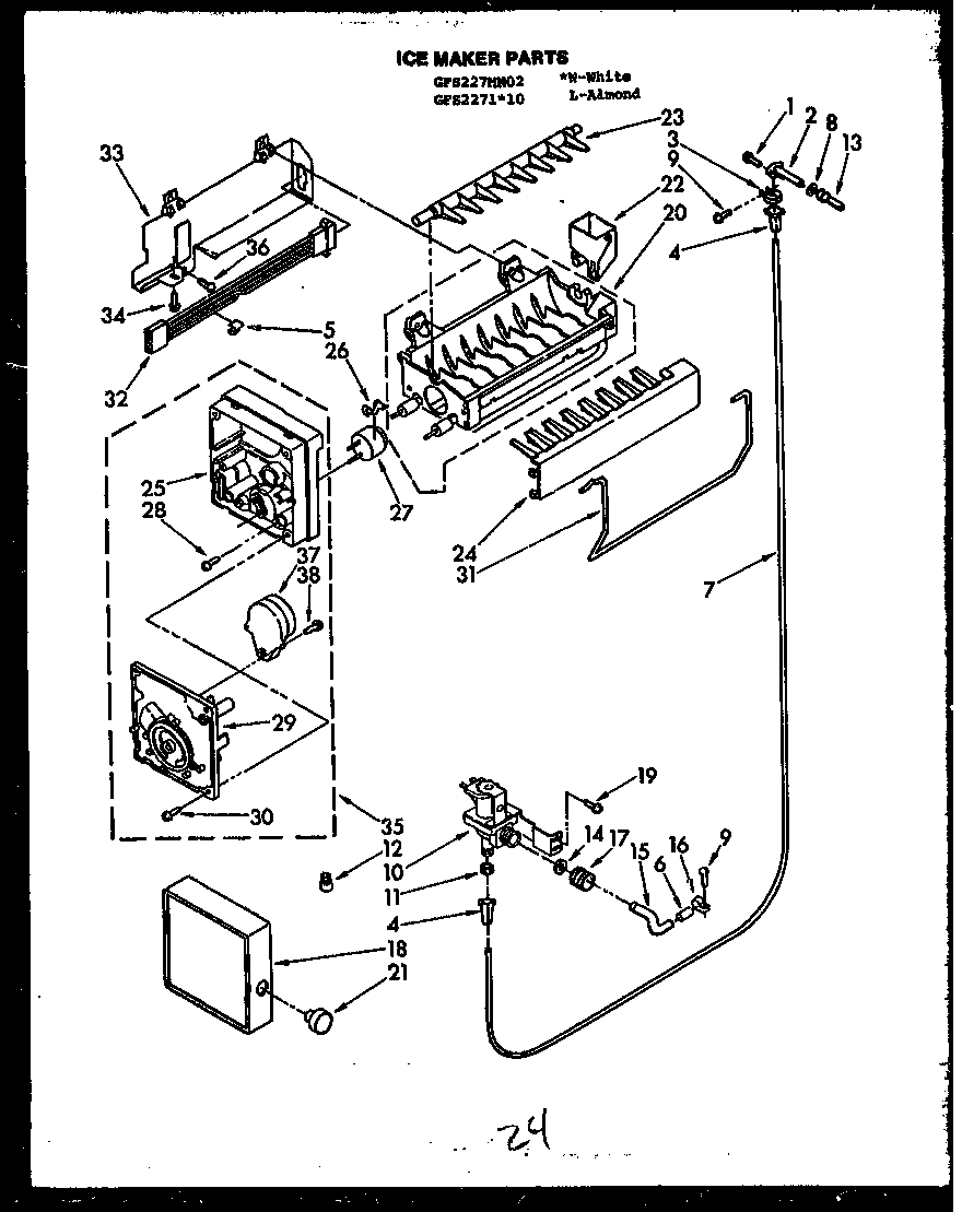Caloric GFS2271W10/MN10 ice maker parts (gfs227/mn02) (gfs2271l10/mn10) (gfs2271w10/mn10) diagram