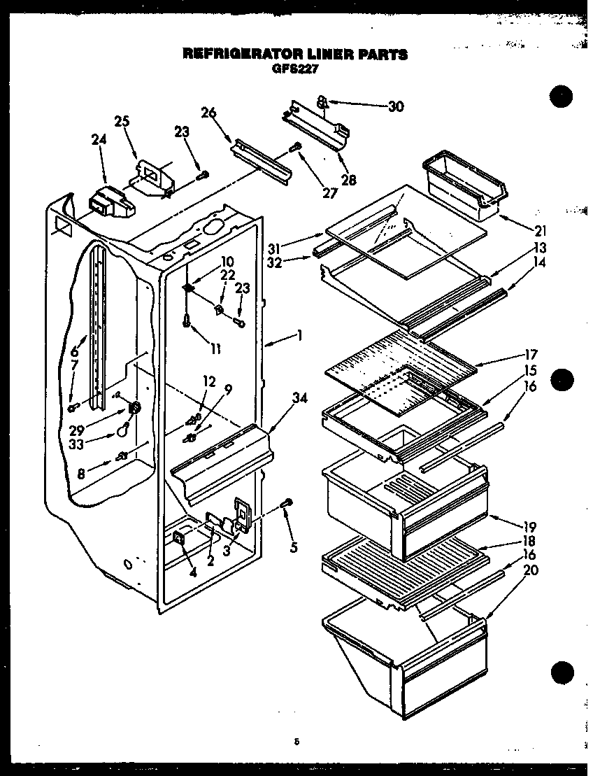 Caloric GFS227/MN10 refrigerator liner parts diagram