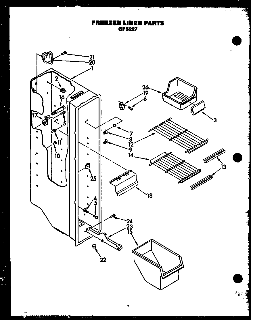 Caloric GFS227/MN10 freezer liner parts diagram