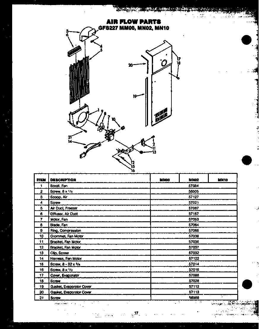 Caloric GFS227/MN10 air flow parts (gfs227/mn00) (gfs227/mn02) (gfs227/mn10) diagram